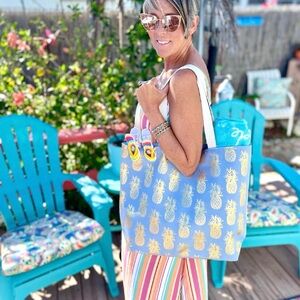 Pineapple Print Tote Bag - Blue and Gold or Pink and Gold